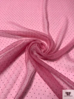 Italian Lightly Crinkled Silk Chiffon With Textured Pin Dots - Pink / Dark Grey -Fabrics And Fabrics Store 14247 2
