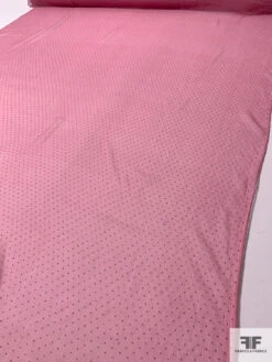 Italian Lightly Crinkled Silk Chiffon With Textured Pin Dots - Pink / Dark Grey -Fabrics And Fabrics Store 14247 6