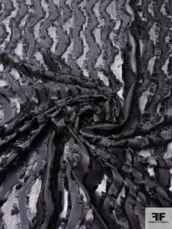 Italian Wavy Striped Eyelash Burnout Silk Chiffon - Black -Fabrics And Fabrics Store 14253 1
