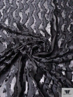 Italian Wavy Striped Eyelash Burnout Silk Chiffon - Black -Fabrics And Fabrics Store 14253 2