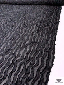 Italian Wavy Striped Eyelash Burnout Silk Chiffon - Black