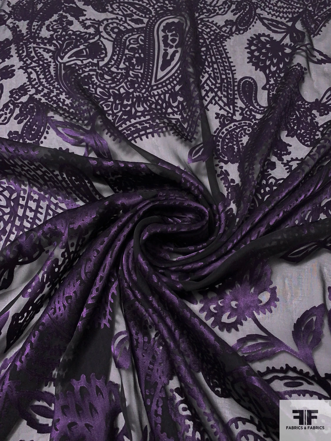 Paisley Burnout Silk Blend Chiffon - Purple / Black 6 Paisley Burnout Silk Blend Chiffon - Purple / Black - Image 4