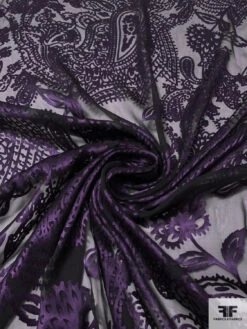 Paisley Burnout Silk Blend Chiffon - Purple / Black 12 Paisley Burnout Silk Blend Chiffon - Purple / Black -Fabrics And Fabrics Store 14278 2