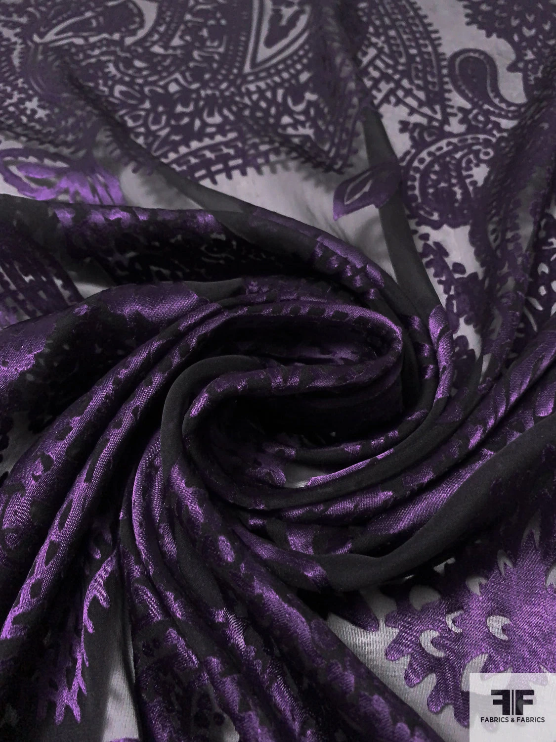 Paisley Burnout Silk Blend Chiffon - Purple / Black 7 Paisley Burnout Silk Blend Chiffon - Purple / Black - Image 5