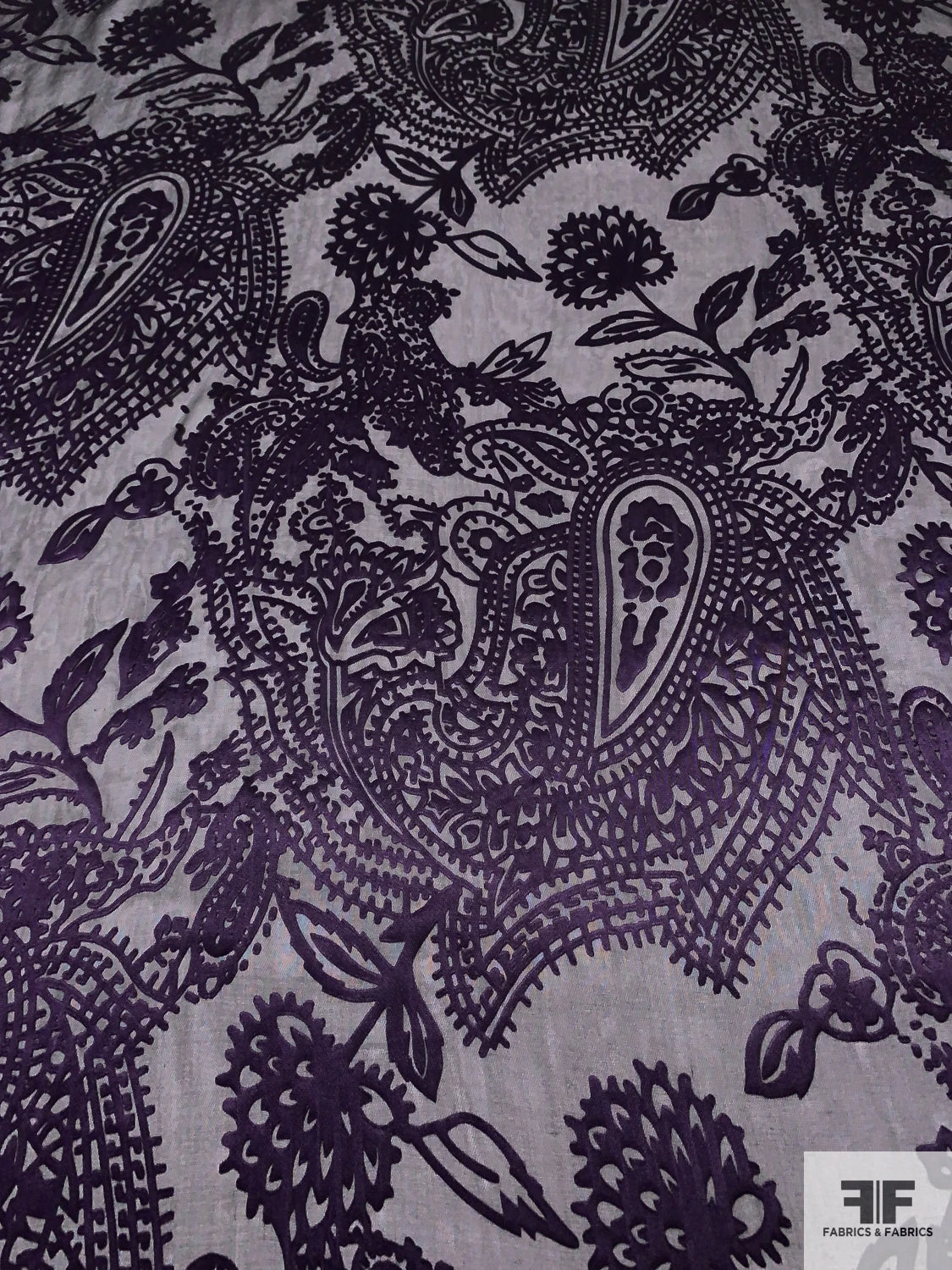 Paisley Burnout Silk Blend Chiffon - Purple / Black 3 Paisley Burnout Silk Blend Chiffon - Purple / Black