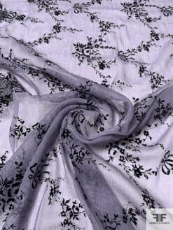 Flocked Intricate Floral Silk Chiffon With Lurex Pinstripes - Dusty Lilac / Black / Silver 13 Flocked Intricate Floral Silk Chiffon With Lurex Pinstripes - Dusty Lilac / Black / Silver -Fabrics And Fabrics Store 14279 1