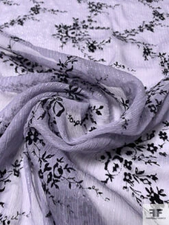 Flocked Intricate Floral Silk Chiffon With Lurex Pinstripes - Dusty Lilac / Black / Silver 14 Flocked Intricate Floral Silk Chiffon With Lurex Pinstripes - Dusty Lilac / Black / Silver -Fabrics And Fabrics Store 14279 3