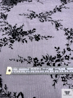 Flocked Intricate Floral Silk Chiffon With Lurex Pinstripes - Dusty Lilac / Black / Silver 17 Flocked Intricate Floral Silk Chiffon With Lurex Pinstripes - Dusty Lilac / Black / Silver -Fabrics And Fabrics Store 14279 6