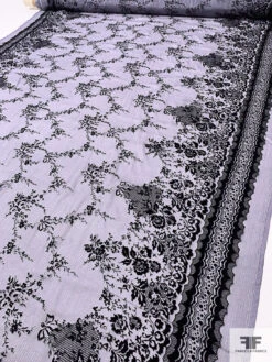 Flocked Intricate Floral Silk Chiffon With Lurex Pinstripes - Dusty Lilac / Black / Silver