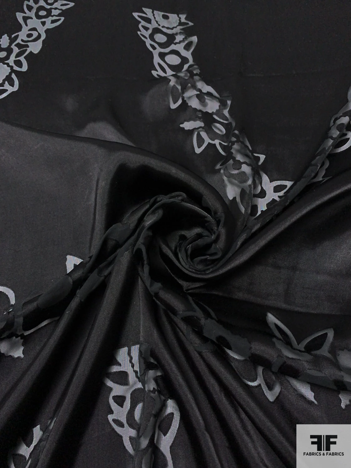 Floral Satin Burnout Chiffon Panel - Black 3 Floral Satin Burnout Chiffon Panel - Black