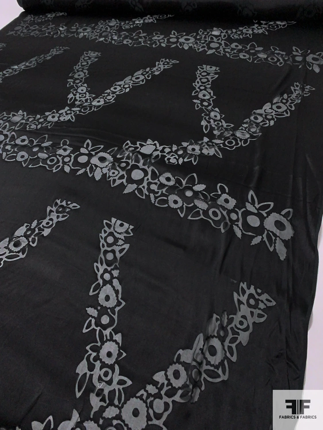 Floral Satin Burnout Chiffon Panel - Black 9 Floral Satin Burnout Chiffon Panel - Black - Image 7