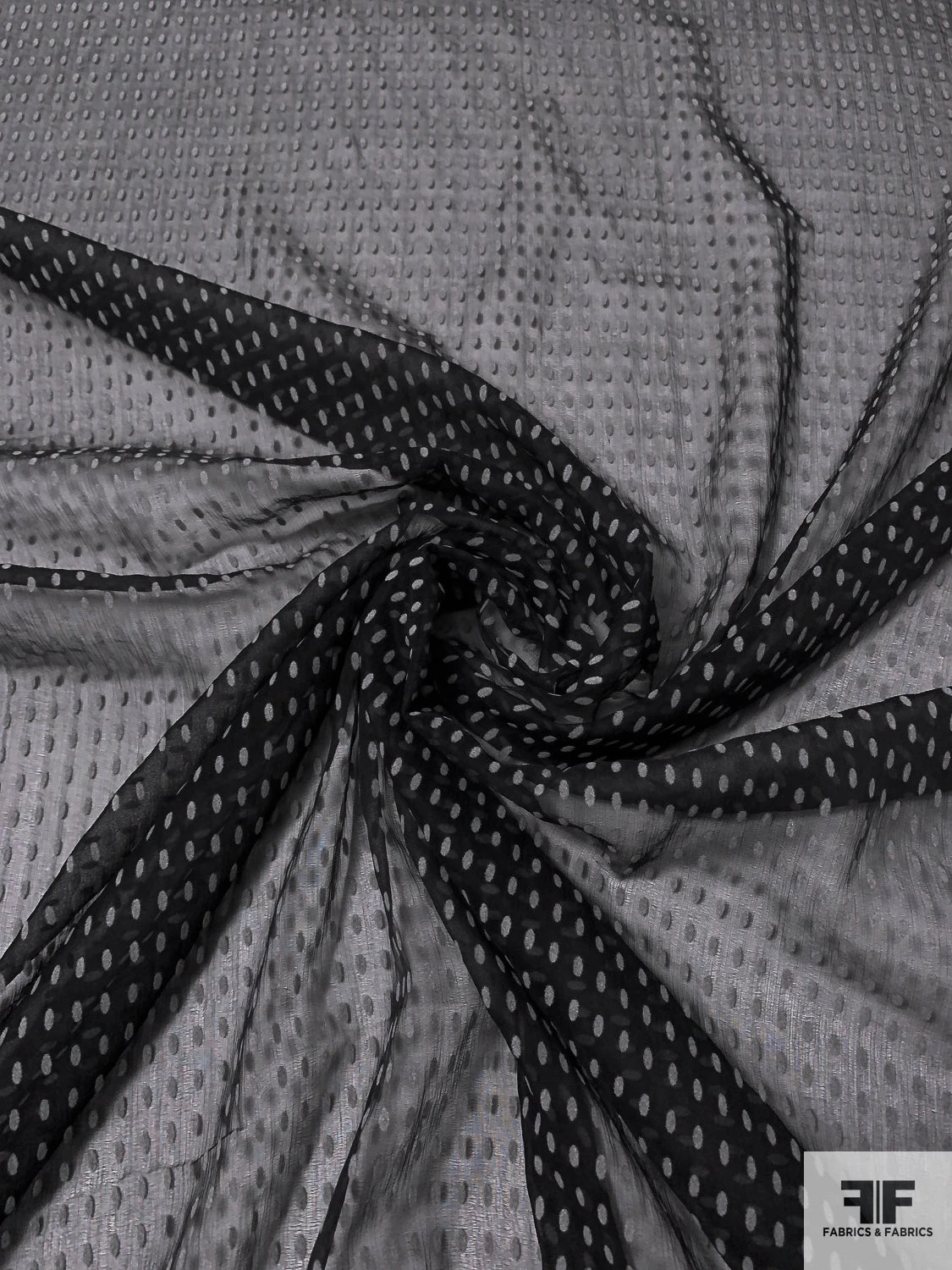 Italian Flocked Ovals Silk Chiffon - Black / Grey 5 Italian Flocked Ovals Silk Chiffon - Black / Grey - Image 3