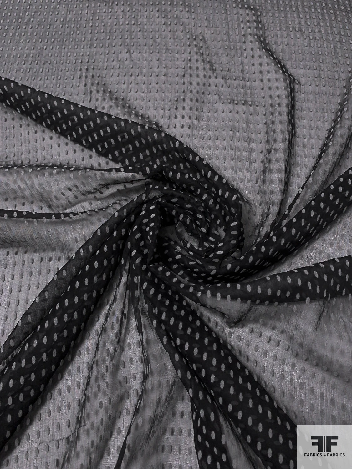 Italian Flocked Ovals Silk Chiffon - Black / Grey 6 Italian Flocked Ovals Silk Chiffon - Black / Grey - Image 4