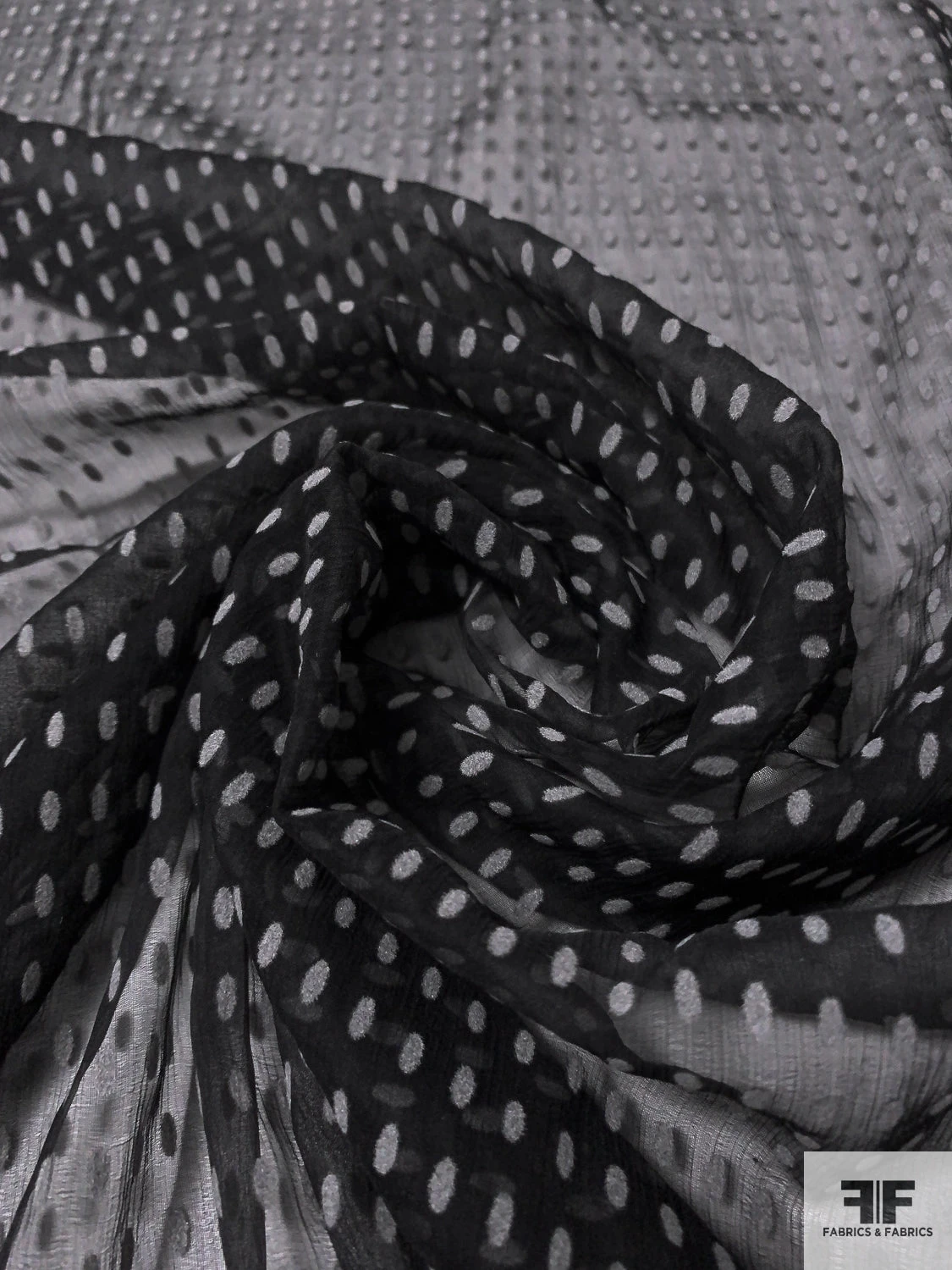 Italian Flocked Ovals Silk Chiffon - Black / Grey 3 Italian Flocked Ovals Silk Chiffon - Black / Grey