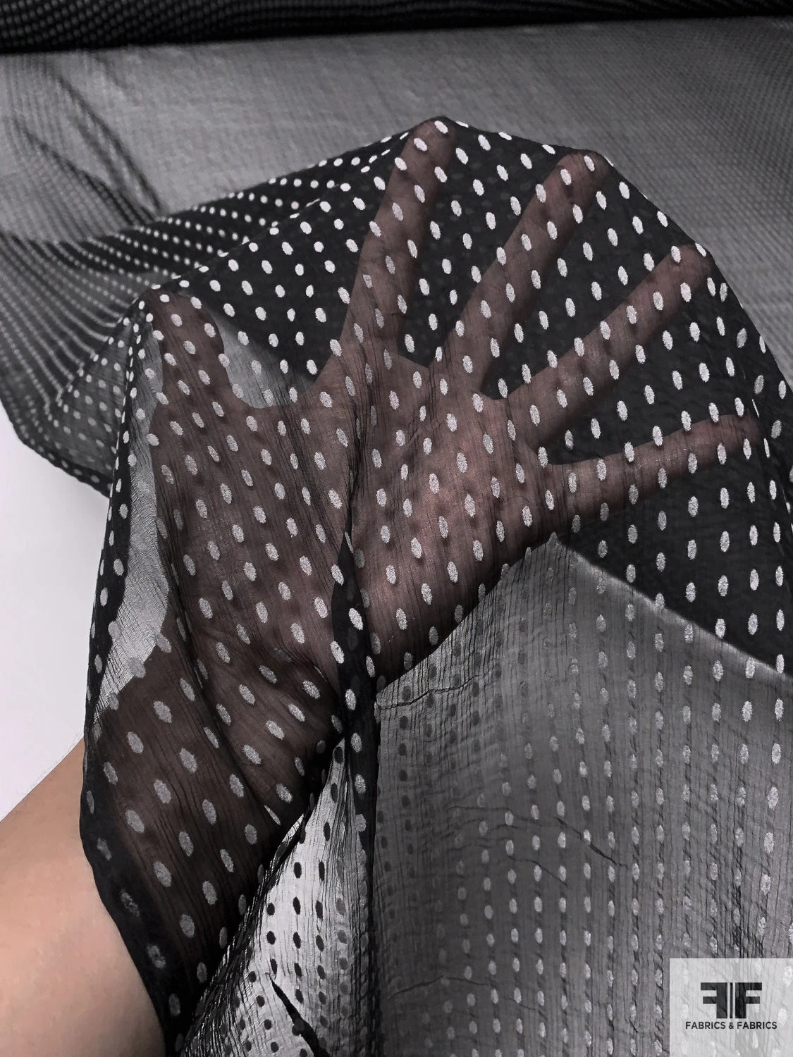 Italian Flocked Ovals Silk Chiffon - Black / Grey 4 Italian Flocked Ovals Silk Chiffon - Black / Grey - Image 2