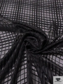 Italian Silk Chiffon With Satin Plaid Windowpane - Black
