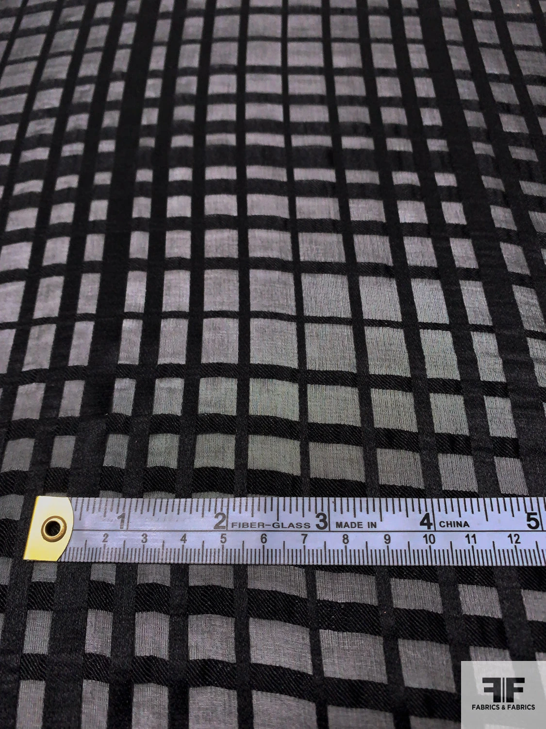 Italian Silk Chiffon With Satin Plaid Windowpane - Black 8 Italian Silk Chiffon With Satin Plaid Windowpane - Black - Image 6
