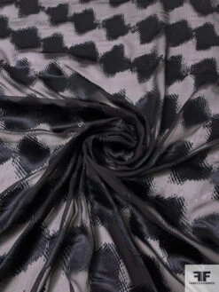 Italian Hazy Geometric Satin Burnout Silk Chiffon - Black
