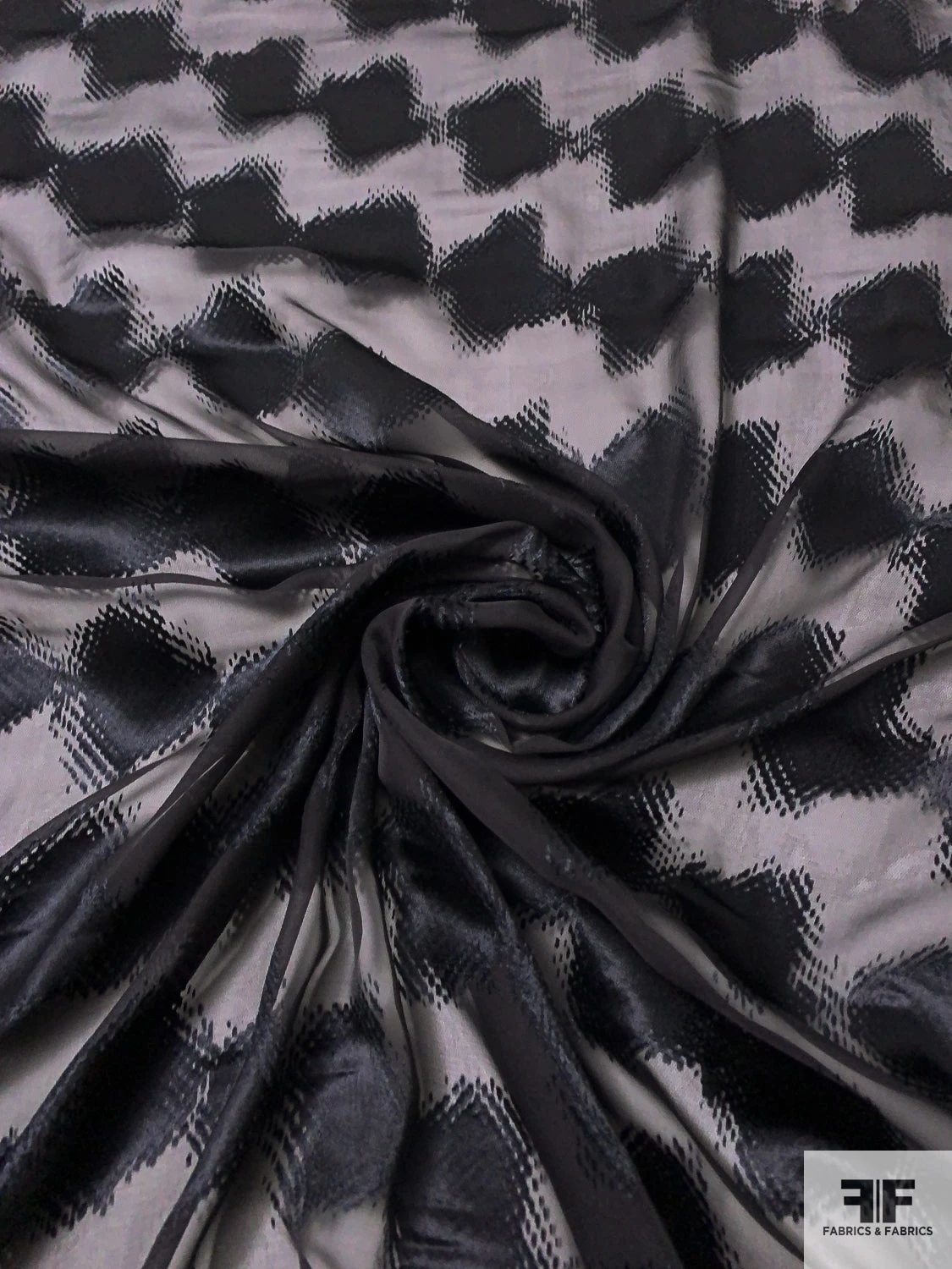Italian Hazy Geometric Satin Burnout Silk Chiffon - Black 5 Italian Hazy Geometric Satin Burnout Silk Chiffon - Black - Image 3