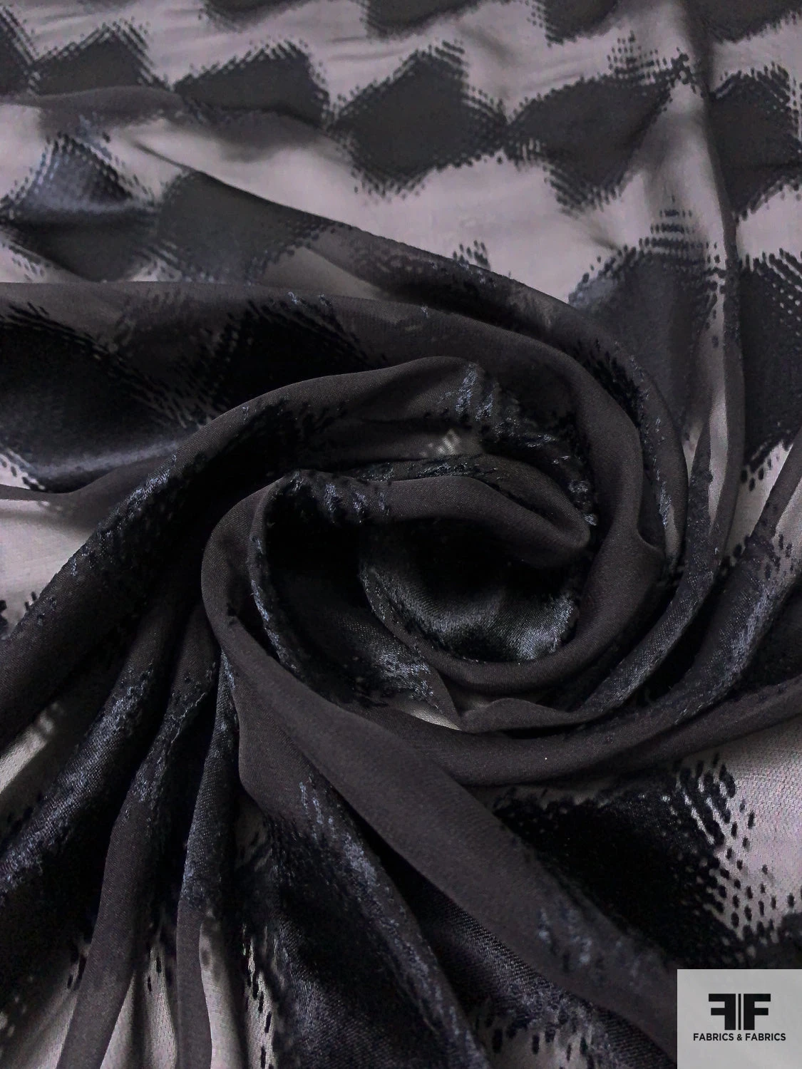 Italian Hazy Geometric Satin Burnout Silk Chiffon - Black 6 Italian Hazy Geometric Satin Burnout Silk Chiffon - Black - Image 4