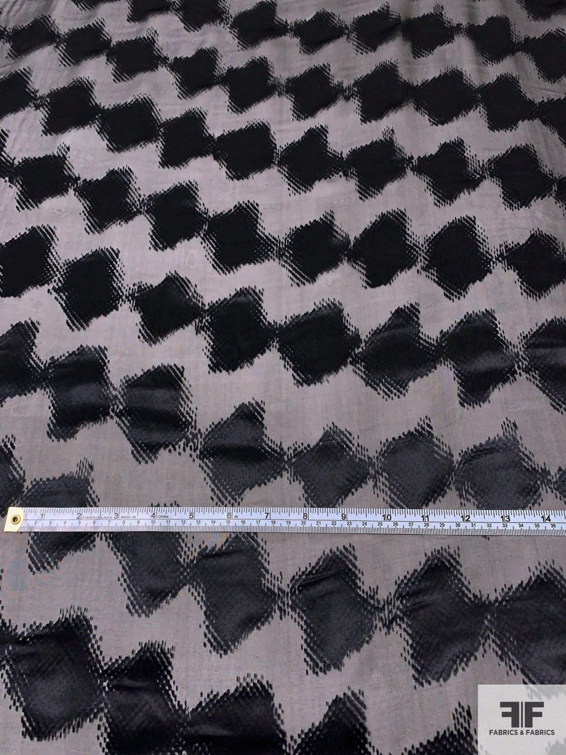 Italian Hazy Geometric Satin Burnout Silk Chiffon - Black 8 Italian Hazy Geometric Satin Burnout Silk Chiffon - Black - Image 6