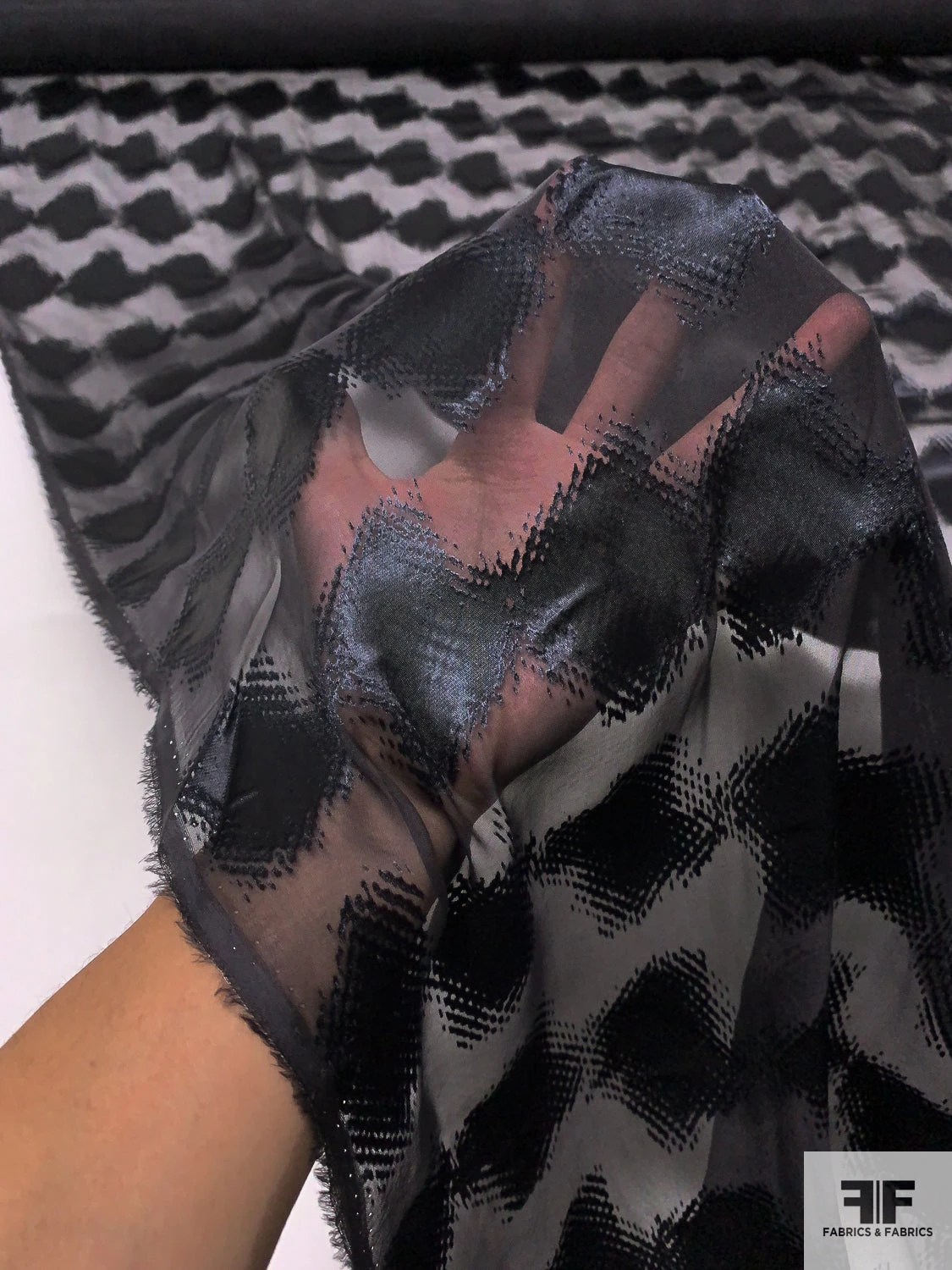 Italian Hazy Geometric Satin Burnout Silk Chiffon - Black 4 Italian Hazy Geometric Satin Burnout Silk Chiffon - Black - Image 2