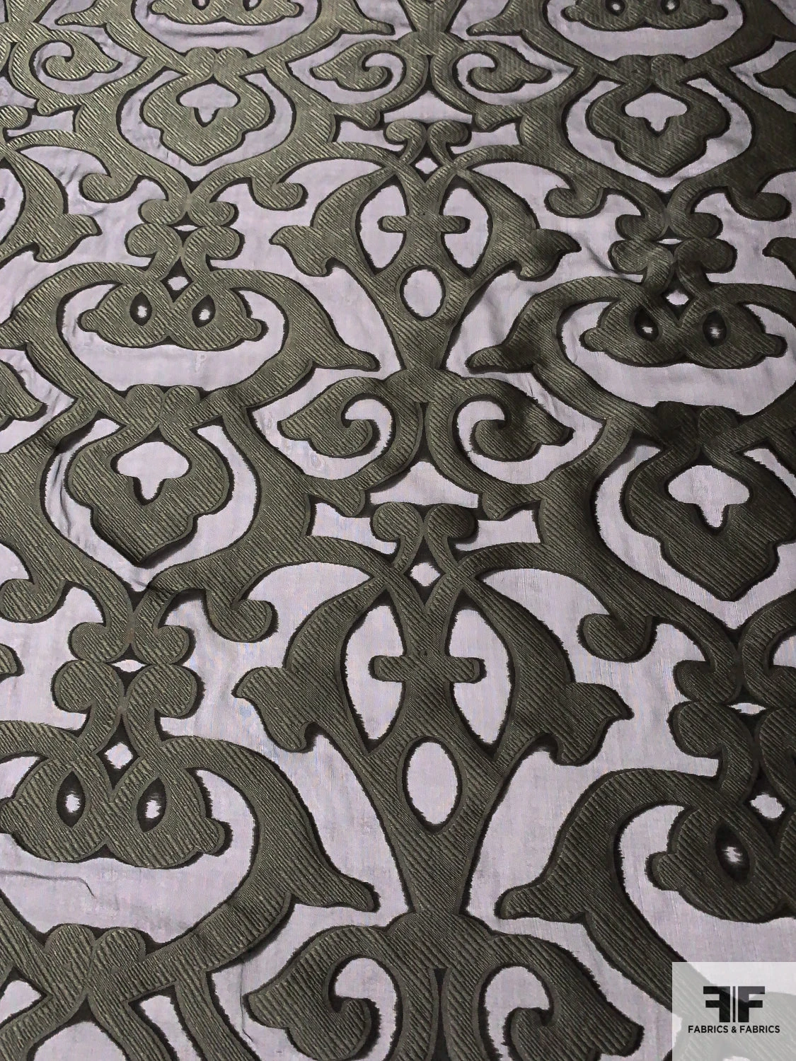 Italian Damask Style Burnout Silk Chiffon - Black / Ecru 8 Italian Damask Style Burnout Silk Chiffon - Black / Ecru - Image 6