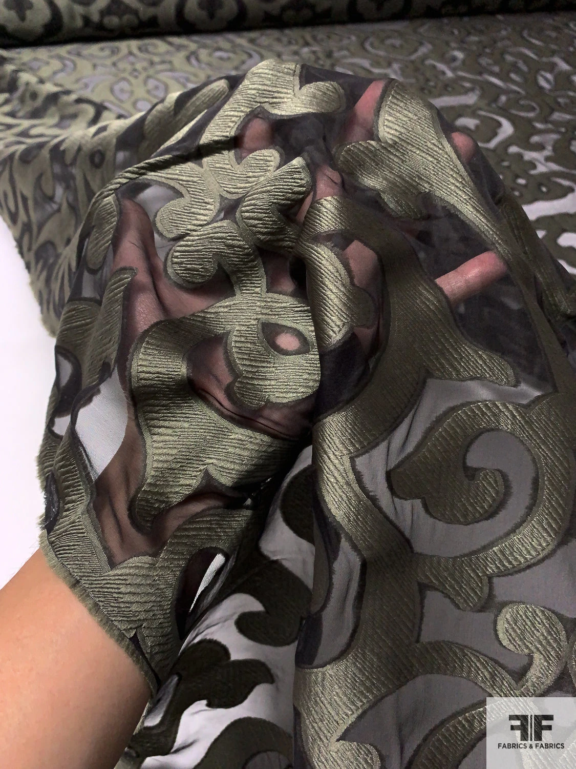 Italian Damask Style Burnout Silk Chiffon - Black / Ecru 4 Italian Damask Style Burnout Silk Chiffon - Black / Ecru - Image 2