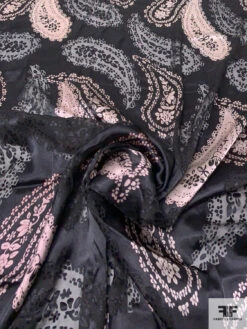 Paisley Printed And Burnout Silk-Rayon Chiffon - Black / Dusty Ice Pink 12 Paisley Printed And Burnout Silk-Rayon Chiffon - Black / Dusty Ice Pink -Fabrics And Fabrics Store 14315 2
