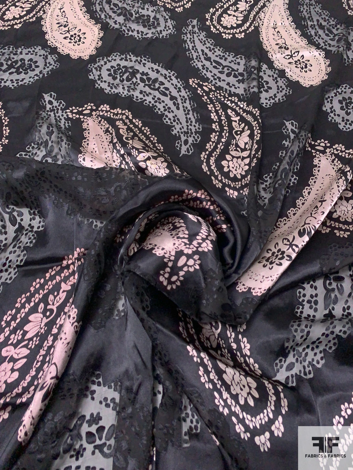 Paisley Printed And Burnout Silk-Rayon Chiffon - Black / Dusty Ice Pink 5 Paisley Printed And Burnout Silk-Rayon Chiffon - Black / Dusty Ice Pink - Image 3