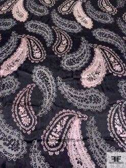 Paisley Printed And Burnout Silk-Rayon Chiffon - Black / Dusty Ice Pink 13 Paisley Printed And Burnout Silk-Rayon Chiffon - Black / Dusty Ice Pink -Fabrics And Fabrics Store 14315 3