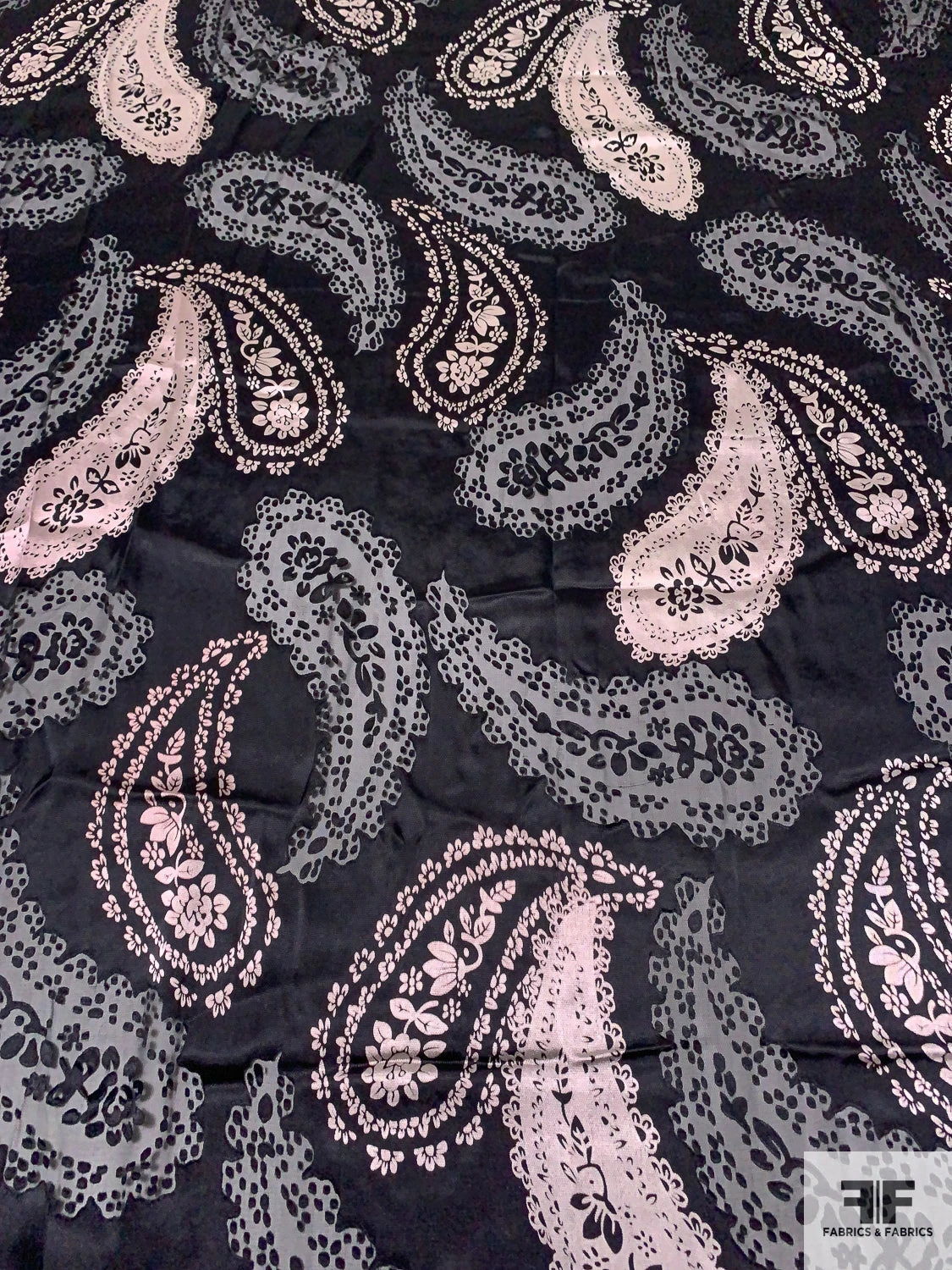 Paisley Printed And Burnout Silk-Rayon Chiffon - Black / Dusty Ice Pink 6 Paisley Printed And Burnout Silk-Rayon Chiffon - Black / Dusty Ice Pink - Image 4