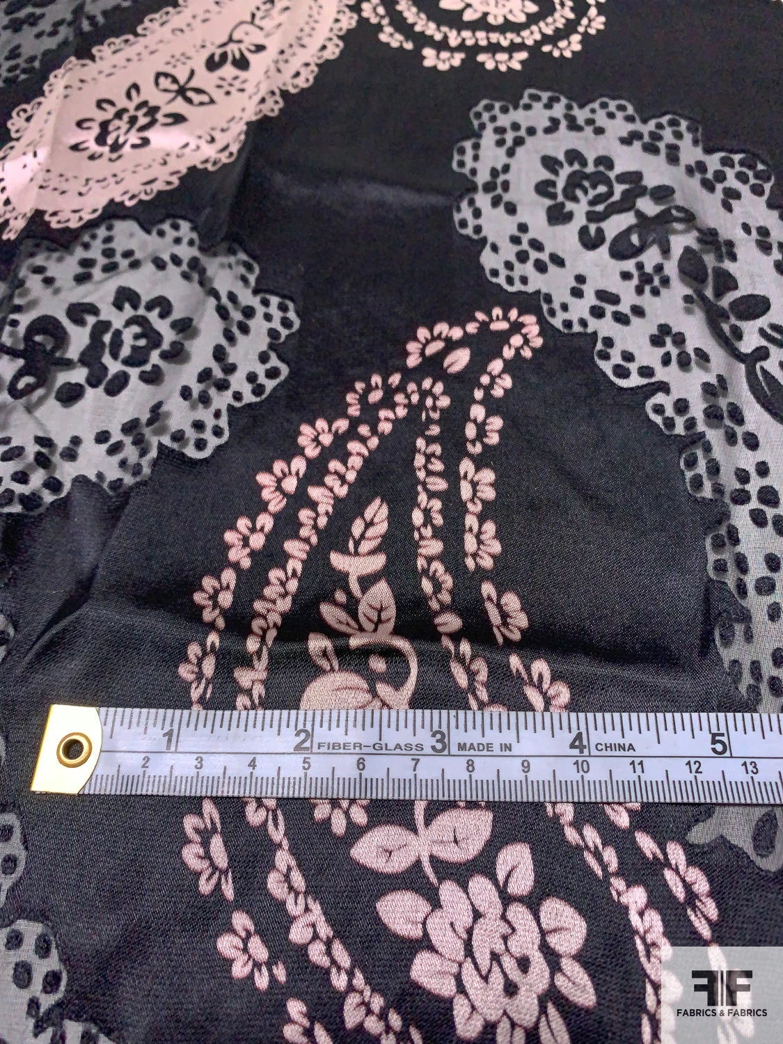 Paisley Printed And Burnout Silk-Rayon Chiffon - Black / Dusty Ice Pink 8 Paisley Printed And Burnout Silk-Rayon Chiffon - Black / Dusty Ice Pink - Image 6
