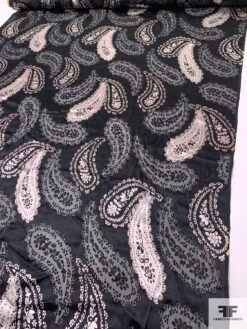 Paisley Printed And Burnout Silk-Rayon Chiffon - Black / Dusty Ice Pink 16 Paisley Printed And Burnout Silk-Rayon Chiffon - Black / Dusty Ice Pink -Fabrics And Fabrics Store 14315 6