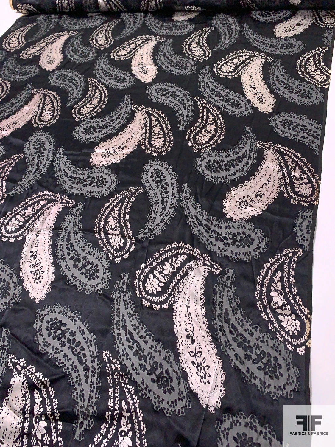 Paisley Printed And Burnout Silk-Rayon Chiffon - Black / Dusty Ice Pink 9 Paisley Printed And Burnout Silk-Rayon Chiffon - Black / Dusty Ice Pink - Image 7