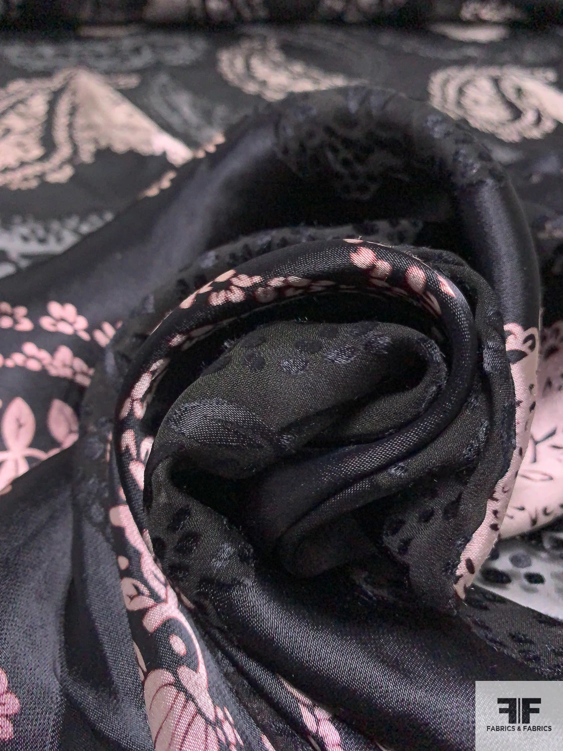 Paisley Printed And Burnout Silk-Rayon Chiffon - Black / Dusty Ice Pink 10 Paisley Printed And Burnout Silk-Rayon Chiffon - Black / Dusty Ice Pink - Image 8