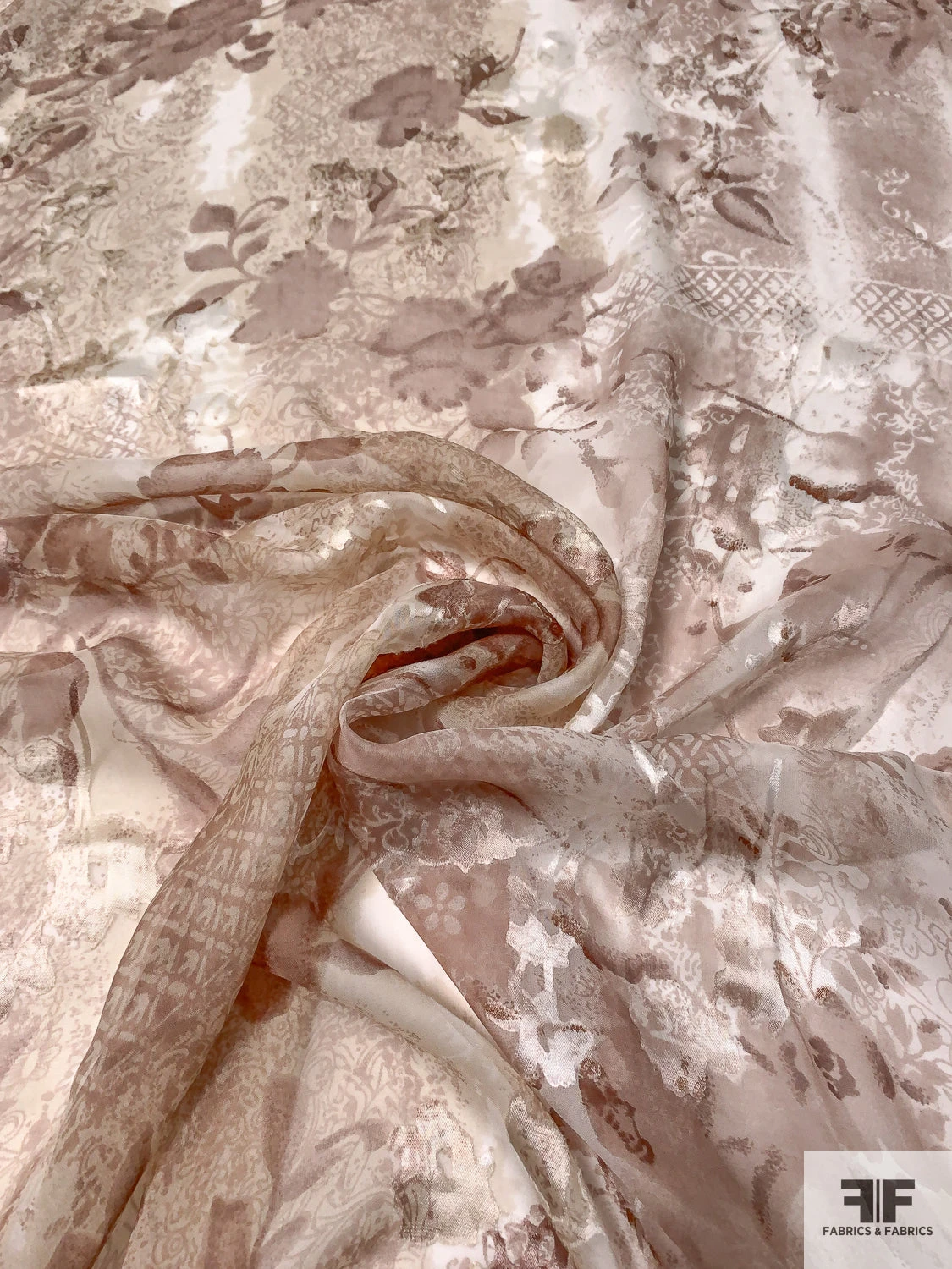 Floral Printed Burnout Silk-Rayon Chiffon - Beige / Dusty Mauve 3 Floral Printed Burnout Silk-Rayon Chiffon - Beige / Dusty Mauve