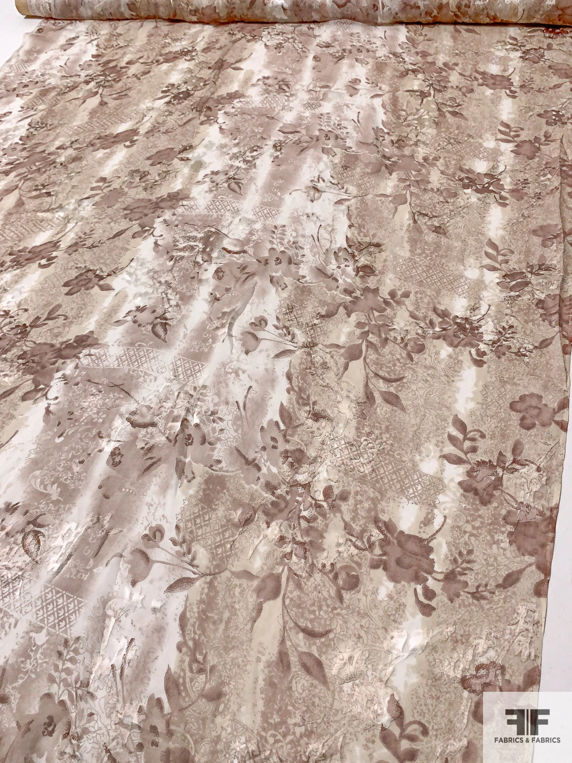 Floral Printed Burnout Silk-Rayon Chiffon - Beige / Dusty Mauve 8 Floral Printed Burnout Silk-Rayon Chiffon - Beige / Dusty Mauve - Image 6