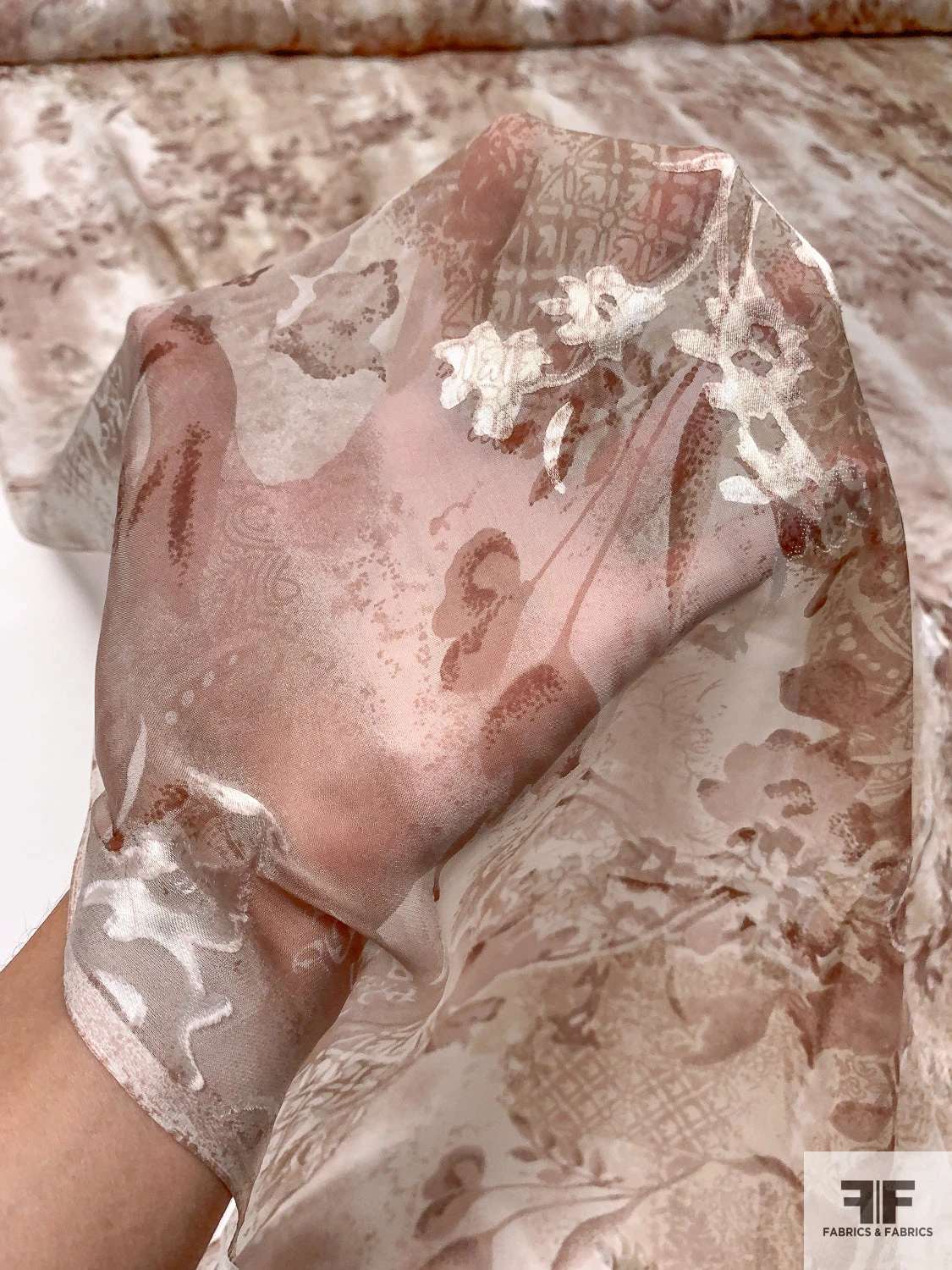 Floral Printed Burnout Silk-Rayon Chiffon - Beige / Dusty Mauve 9 Floral Printed Burnout Silk-Rayon Chiffon - Beige / Dusty Mauve - Image 7