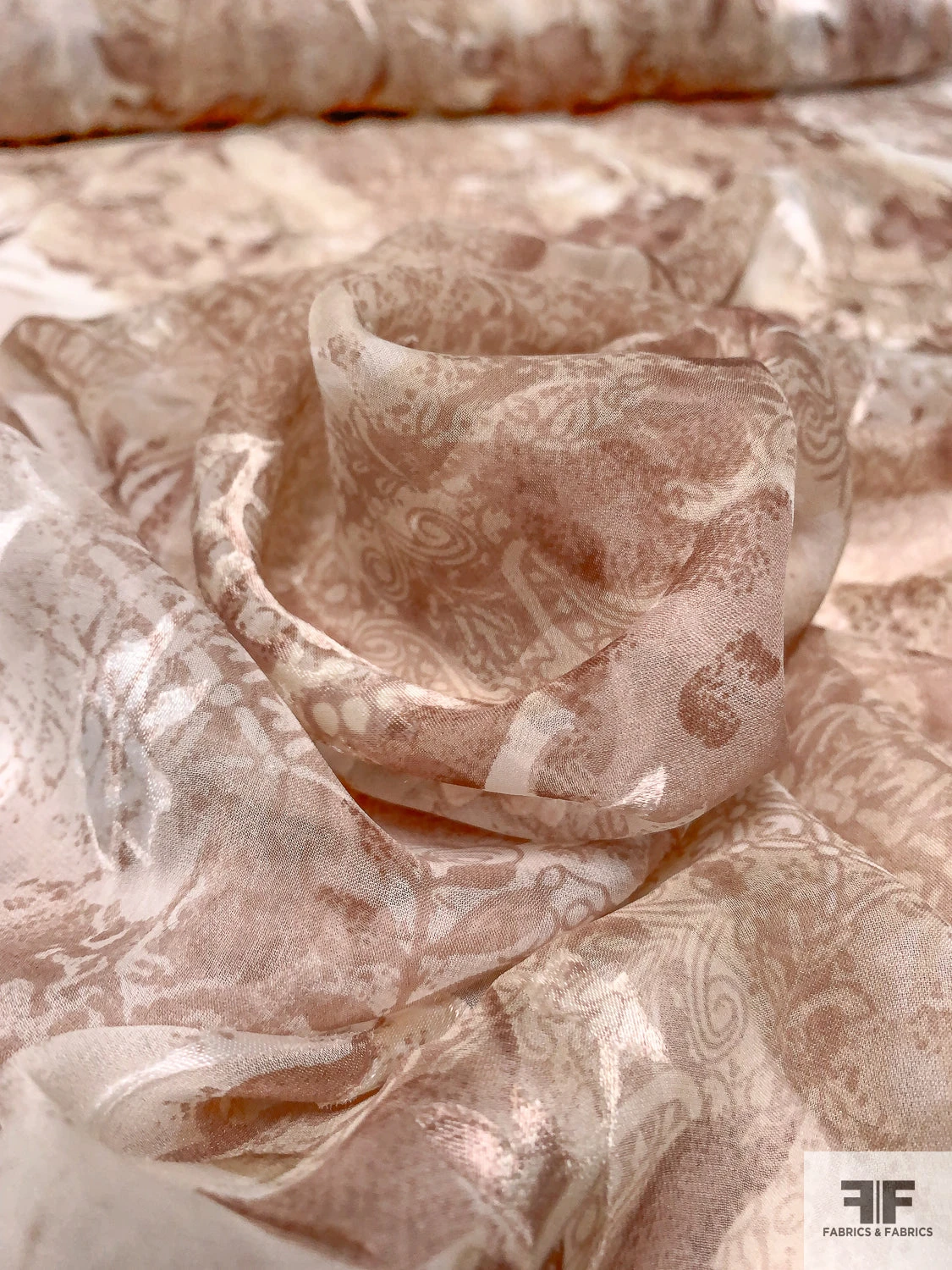 Floral Printed Burnout Silk-Rayon Chiffon - Beige / Dusty Mauve 10 Floral Printed Burnout Silk-Rayon Chiffon - Beige / Dusty Mauve - Image 8
