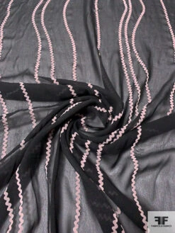 Wavy Lines Flocked Silk Chiffon - Black / Thistle 12 Wavy Lines Flocked Silk Chiffon - Black / Thistle -Fabrics And Fabrics Store 14324 2