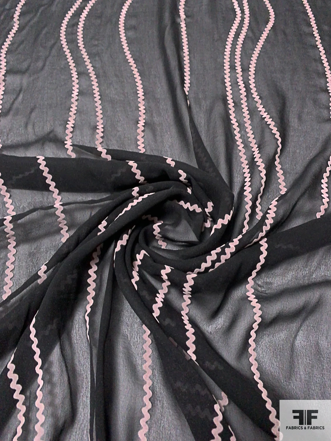 Wavy Lines Flocked Silk Chiffon - Black / Thistle 5 Wavy Lines Flocked Silk Chiffon - Black / Thistle - Image 3