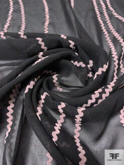 Wavy Lines Flocked Silk Chiffon - Black / Thistle 13 Wavy Lines Flocked Silk Chiffon - Black / Thistle -Fabrics And Fabrics Store 14324 3