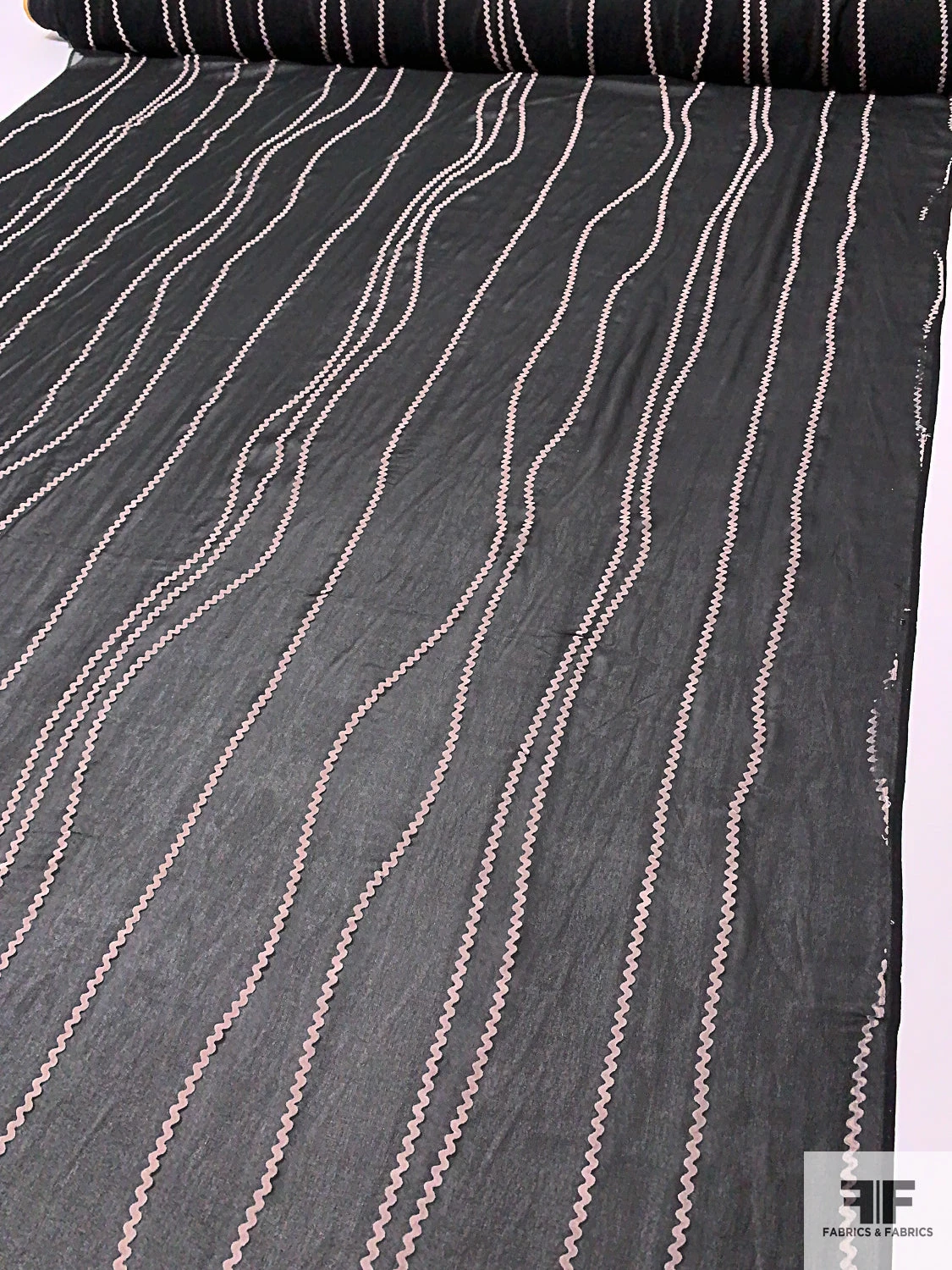 Wavy Lines Flocked Silk Chiffon - Black / Thistle 10 Wavy Lines Flocked Silk Chiffon - Black / Thistle - Image 8