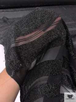 Italian Lurex Bouclé Striped Silk Chiffon - Black -Fabrics And Fabrics Store 14329 8