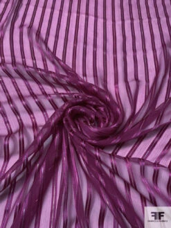 Satin Striped Silk Chiffon With Multicolor Lurex Pinstripes - Purple / Multicolor Lurex