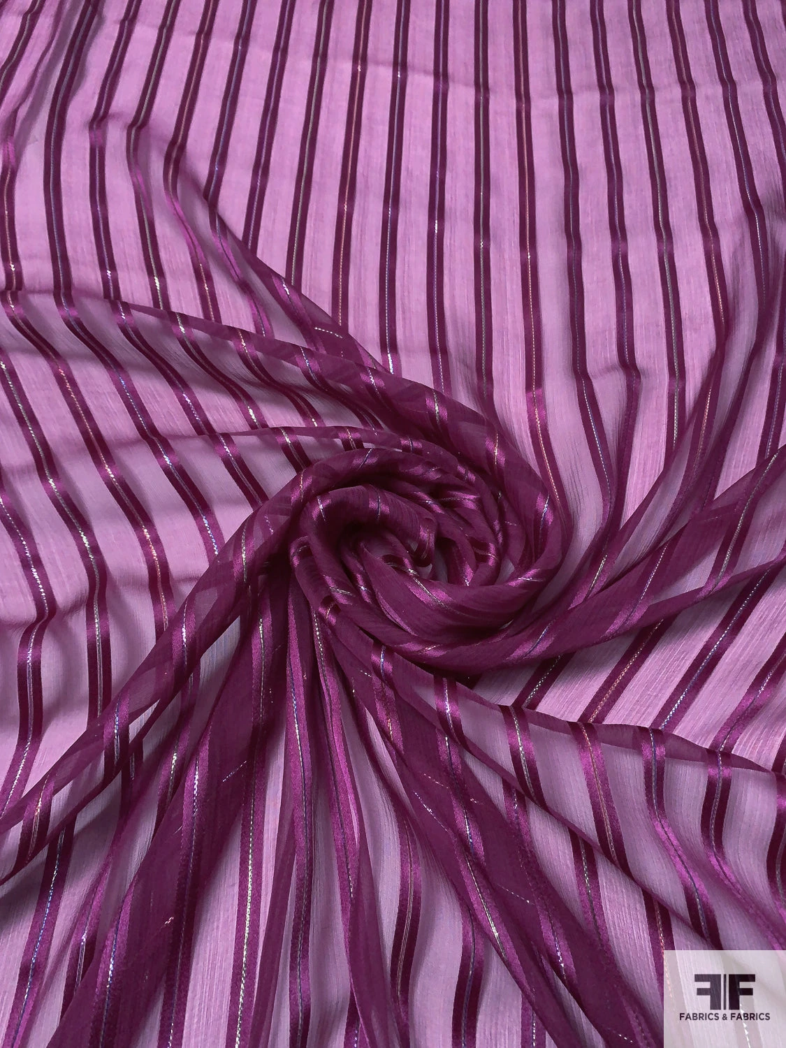 Satin Striped Silk Chiffon With Multicolor Lurex Pinstripes - Purple / Multicolor Lurex 3 Satin Striped Silk Chiffon With Multicolor Lurex Pinstripes - Purple / Multicolor Lurex