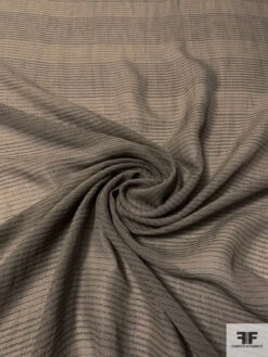 Heavy Silk Chiffon With Horizontal Lurex Pinstripes - Smoky Olive / Black