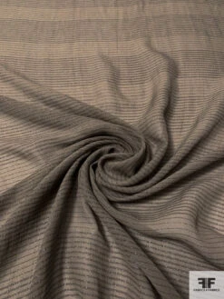 Heavy Silk Chiffon With Horizontal Lurex Pinstripes - Smoky Olive / Black -Fabrics And Fabrics Store 14335 2