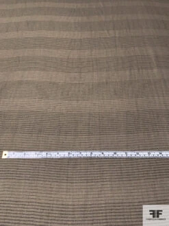 Heavy Silk Chiffon With Horizontal Lurex Pinstripes - Smoky Olive / Black -Fabrics And Fabrics Store 14335 4